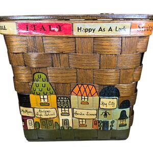 Signed Caro-Nan Vintage Wooden Woven Purse Abilene Hand Painted Basket Purse
